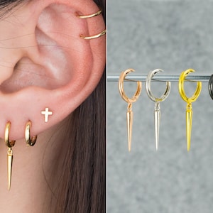 Spike Dangle Hoop Earrings - huggie earrings- hoop earrings- delicate earrings- stacking earrings - 925 silver earrings - Girl crush hoop