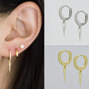Spike Dangle Hoop Earrings- spike cz hoops- huggie earrings- hoop earrings- delicate earrings- stacking earrings- CZ hoops
