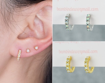 7mm Opal Hoop Earrings-celestial earrings - gold earrings-Dainty earrings - Tiny jewelry - Minimalist - 18k gold plated