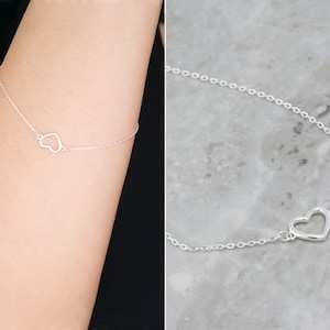 heart silver bracelet - minimalist bracelet - 925 sterling silver - hearts bracelet - Simple Heart bracelet