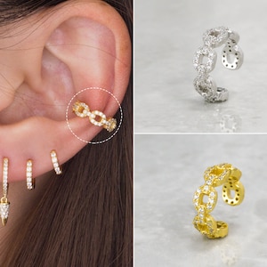 NEW! Chain Cubic Cuff- No piercing ear cuff- Ear cuff non pierced- Ear cuff- cubic zirconia ear cuff- 925 silver ear cuff- helix ear cuff