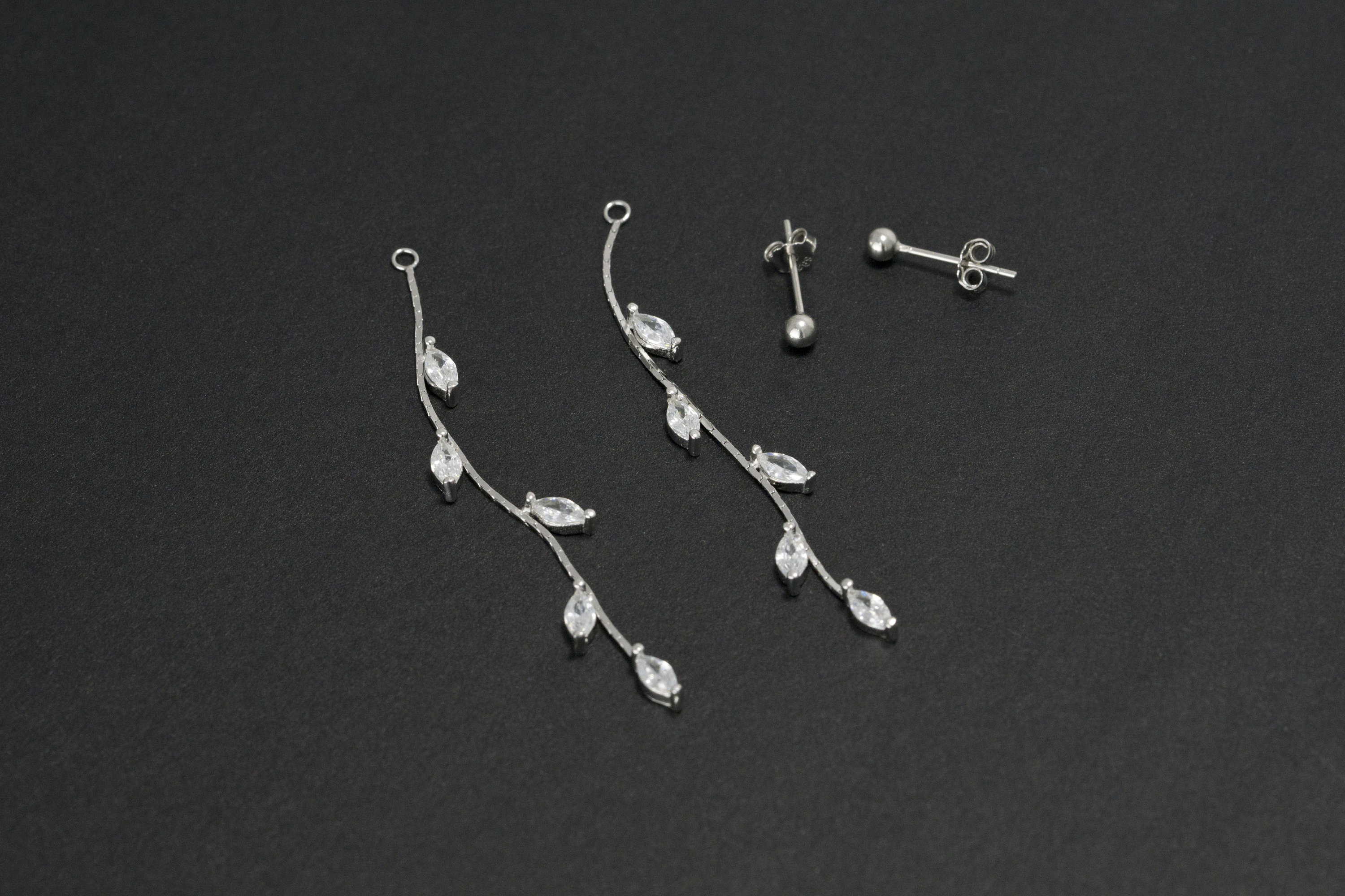 TGNEL Long Olive Leaves Tassel Titanium Dangle Earring Cubic Zirconia Droplet Leaf Earrings Jewellery Charms for Women, Pure Titanium Earrings Hooks