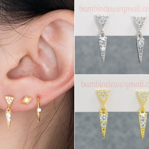 Spike Dangle Studs - Stacking Earrings - Tiny Cubic Earrings - Small Spike dangle Earrings - Small Studs Earrings