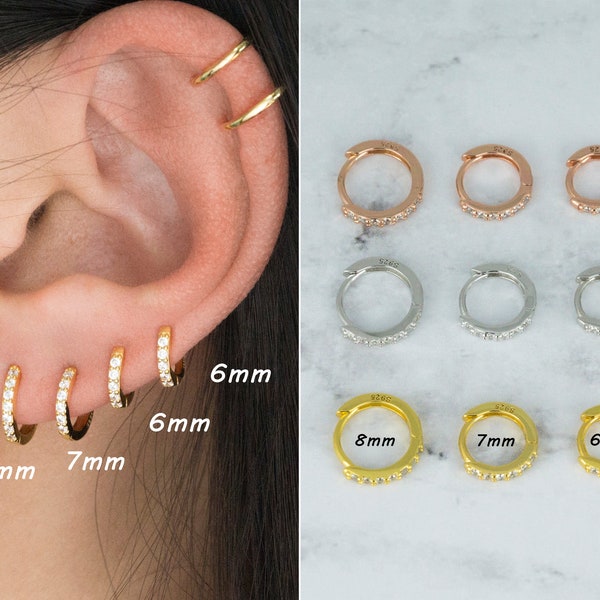 Huggie Hoop Earrings-Second Hole Hoops-cartilage hoop-hoop earrings-silver pave ring hoop-Minimalist Earrings-small helix hoop