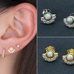 Cubic Opal Studs - White Opal Gemstone - Cartilage - October birthstone - Simple opal studs
