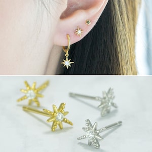 Tiny Starburst Stud Earrings-Tiny Studs-Tiny Star Earrings-Celestial Earrings-Second hole earrings-Minimalist Jewelry