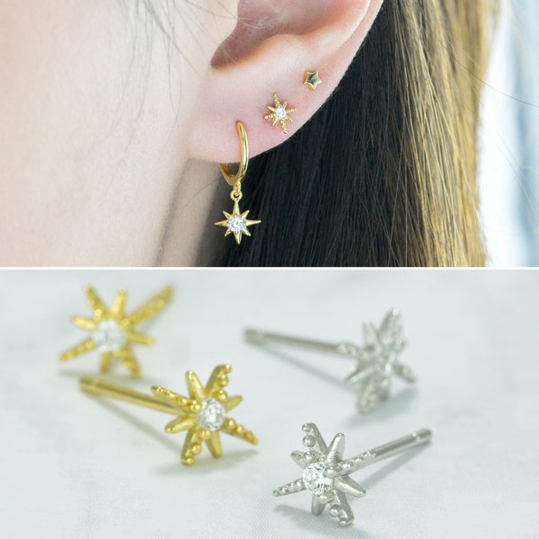 Tiny Starburst Stud Earrings-Tiny Studs-Tiny Star Earrings-Celestial Earrings-Second hole earrings-Minimalist Jewelry