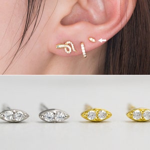 Dual Tiny Cubic Stud Earrings - Minimalist earrings - Stacking earrings - Second hole earrings - tiny studs - 100% 925 silver studs