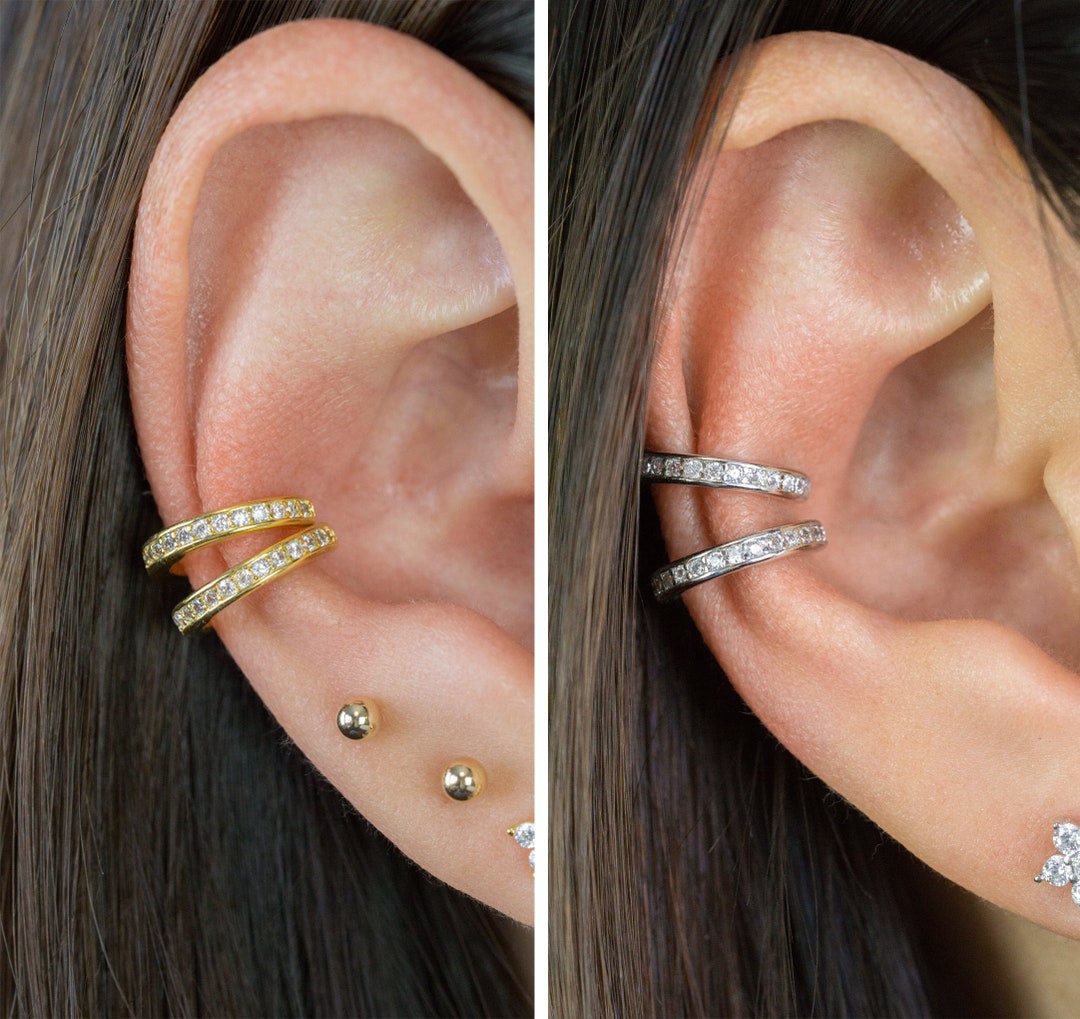 No Piercing Ear Cuff-silver Cubic Zirconia Ear Cuff-925 Sterling Silver-non-piercing-wrap  Earrings-huggie Earrings - Etsy