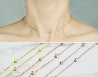Perlenkugel Halskette-Satelliten Halskette-Choker Halskette-92,5 Sterling Silber Satelliten KugelKette-Zarte Perlen Halskette