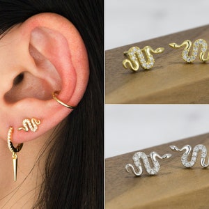 Tiny Snake Stud Earrings- Snake Studs- Sterling Silver Snake Earrings-Stacking Earrings- Second Hole Earrings- Minimalist Earrings