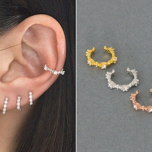 Snowflake ear cuff-No Piercing Ear Cuff-Silver Cubic Zirconia Ear Cuff-925 Sterling Silver-non-piercing-wrap earrings-huggie earrings