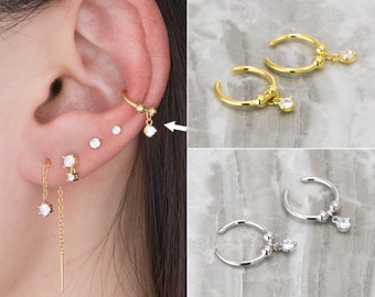 Pluma De Acero Inoxidable Para Hombres Delgado Cruz Gota Colgante Huggie Aro Pendientes Con Bisagras
