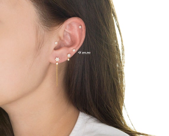 Tiny Flower Cubic Stud Earrings-small Stud Earrings-stacking