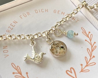 Aschearmband aus 925 Silber, Ascheschmuck Armband mit echtem Opal, Armband für Asche mit Seelenvogel