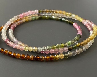 Real tourmaline necklace, colorful, faceted gemstone necklace with 925 silver clasp