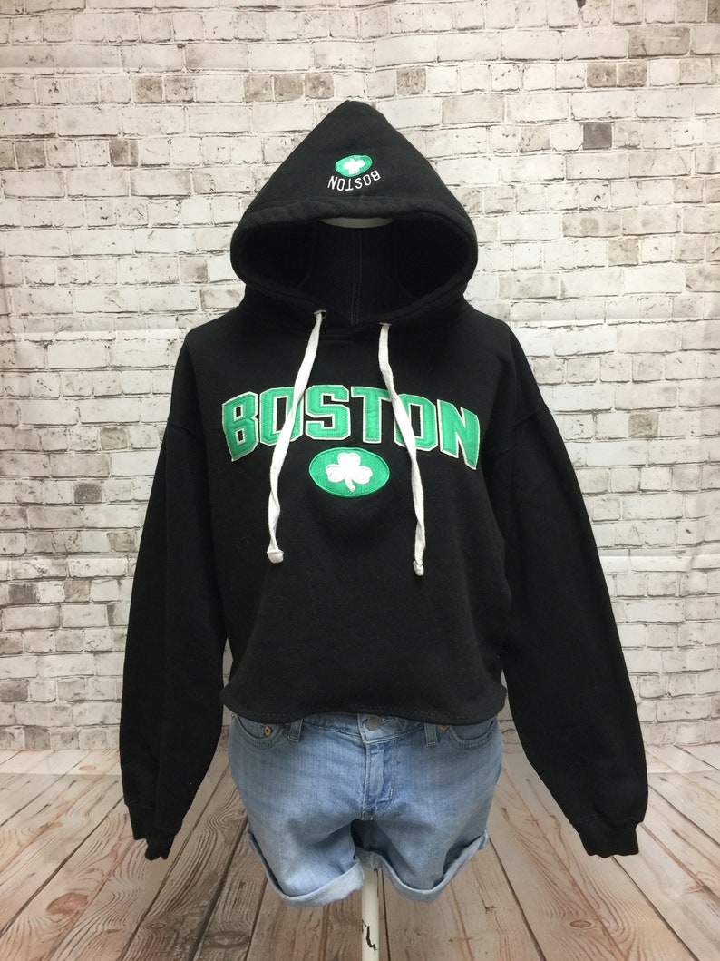 Upcycled Boston Celtics Cropped Hoodie\u2014Medium
