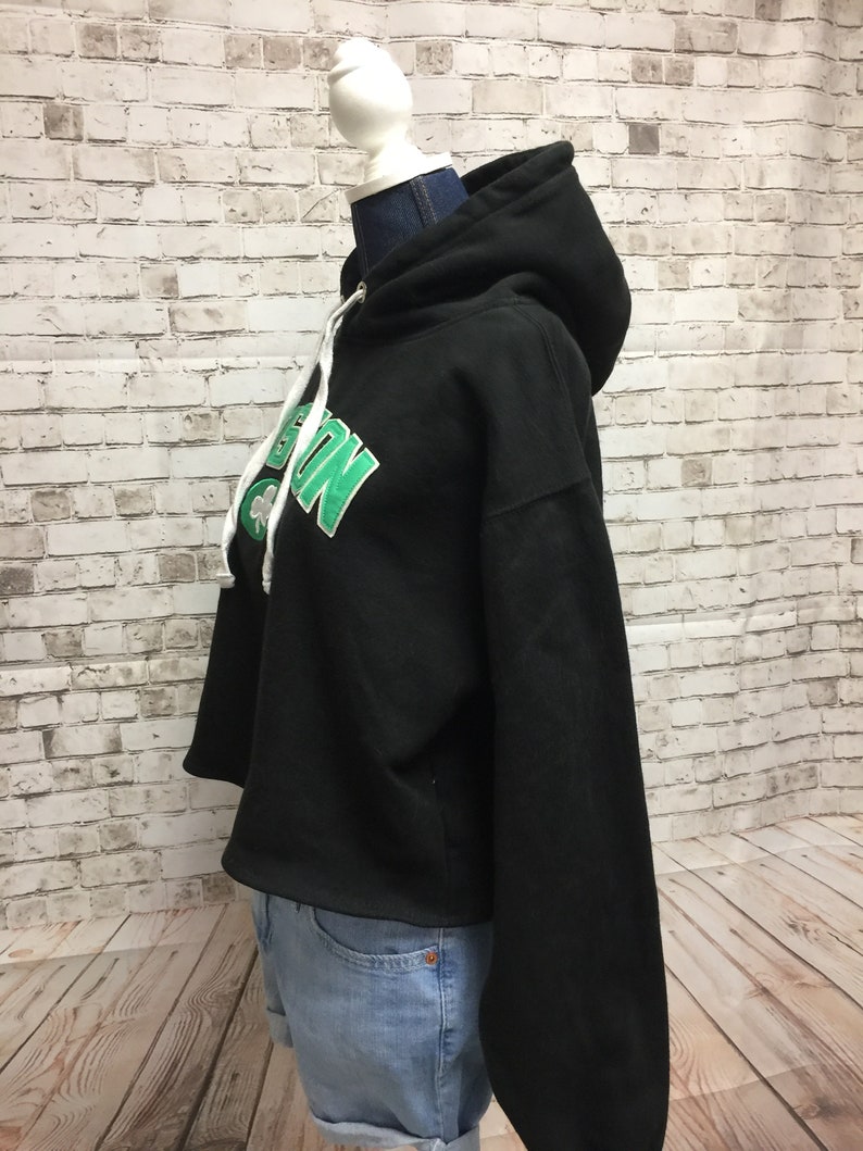 Upcycled Boston Celtics Cropped Hoodie\u2014Medium