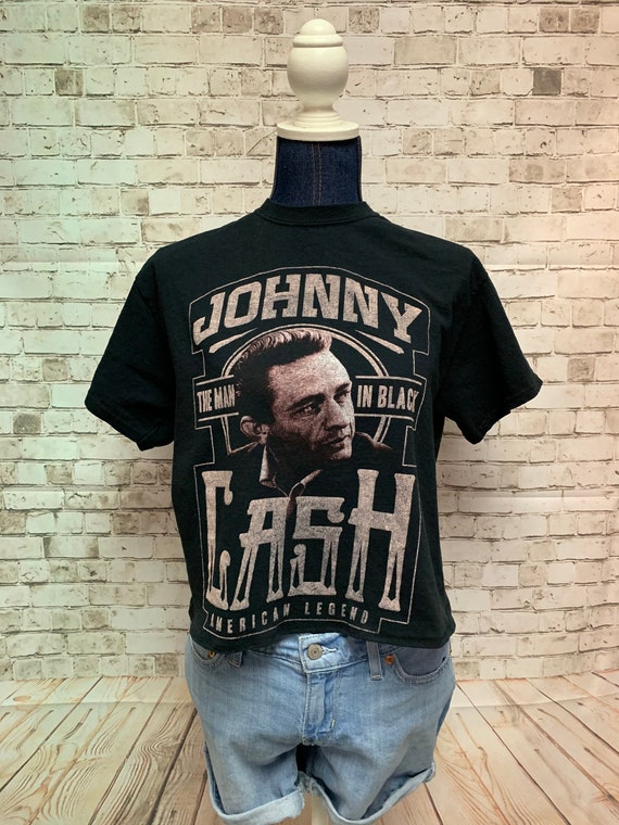 Upcycled Johnny Cash Cropped T-Shirt—Medium
