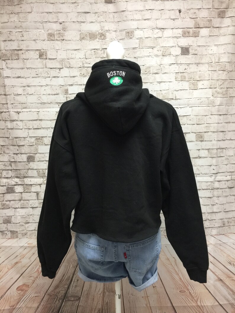 Upcycled Boston Celtics Cropped Hoodie\u2014Medium