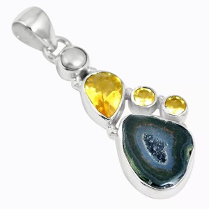 Geode Druzy, Citrine & Pearl Sterling Silver Pendant
