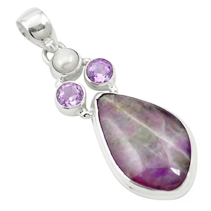 Sugilite Amethyst & Pearl Sterling Silver 925 Pendant Archangel Michael's Stone