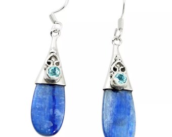Blue Kyanite & Blue Topaz 925 Sterling Silver Drop earrings