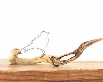 Drahtvogel  auf wunderschönem einzigartigem Treibholz - Handmade