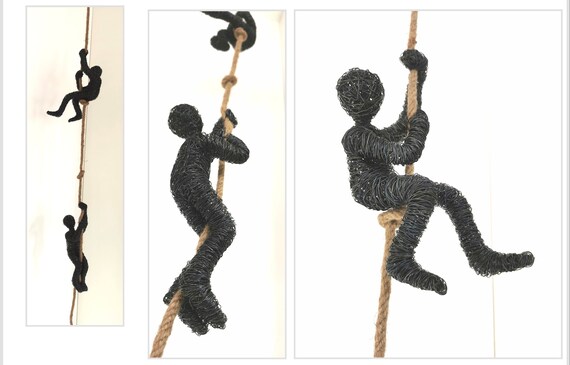 On the Rope Two Wire Sculptures Climb on a Long Rope Handmade Art
