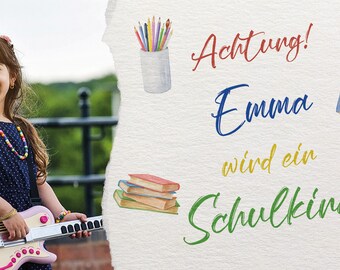 25 Schulanfangskarten, Einladung Schulanfang, Einladungskarten, Einschulung, individuell, Watercolor, Motiv 3