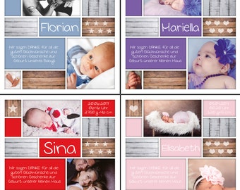 Thank you cards birth, birth cards, individual, personalised, 25 pieces, motif 4