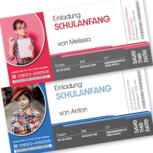 25 Schulanfangskarten, Einladung Schulanfang, Einladungskarten, Einschulung, individuell, Ticket-Design, Motiv 5