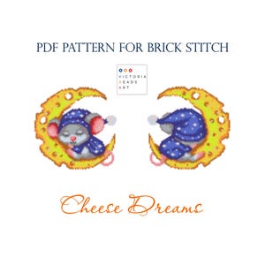Mouse on the Cheese Moon Brick Stitch Pattern – Double-Sided Beaded Ornament – Christmas Decor – PDF Pattern