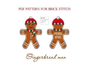 Gingerbread Man Brick Stitch Pattern - Christmas Beaded Ornament - PDF Beading Pattern