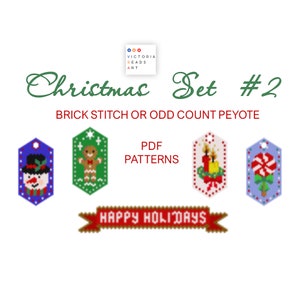 Set of Christmas brick stitch / peyote patterns, Christmas beaded ornament, Christmas earring pattern, PDF pattern