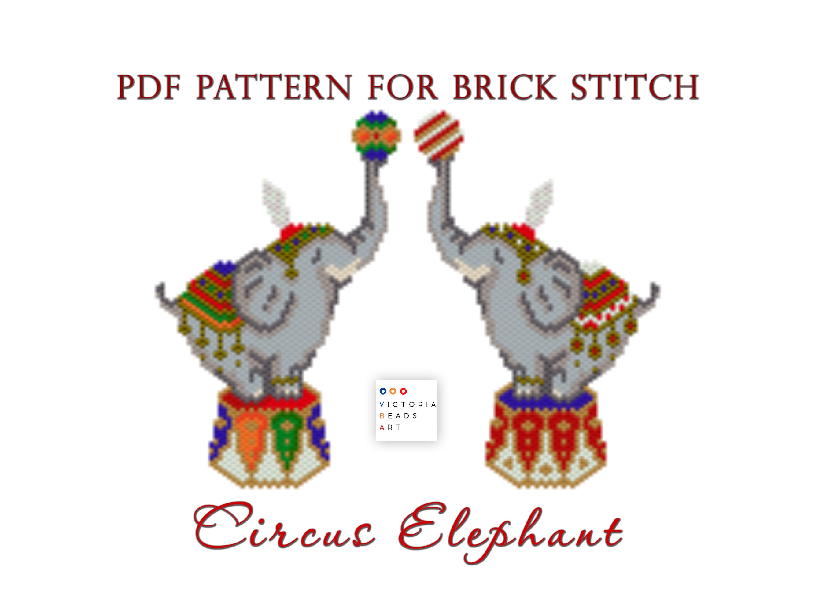 Brick Stitch Pattern Elephant, Circus Elephant Beading Pattern, Indian ...