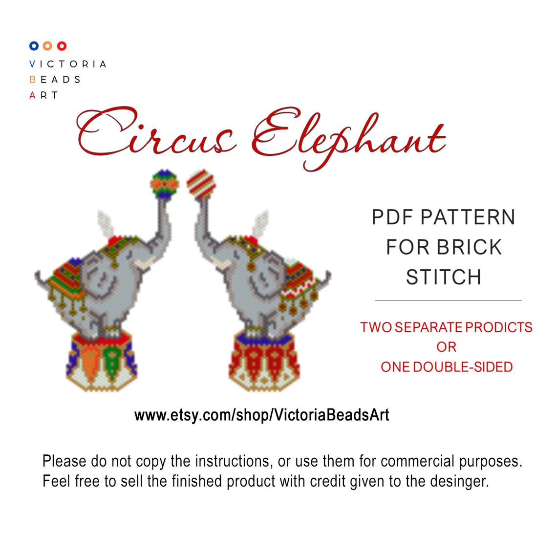 Brick Stitch Pattern Elephant, Circus Elephant Beading Pattern, Indian ...