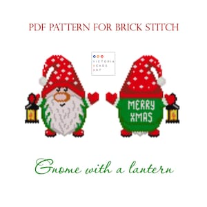 Gnome with a Lantern Brick Stitch Pattern (Double-Sided) – Christmas Beaded Ornament – PDF