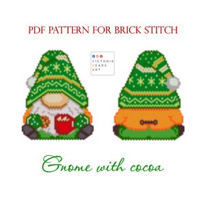 Fall Gnome With Cocoa – Brick Stitch Pattern – Double-Sided Beaded Ornament – PDF Pattern