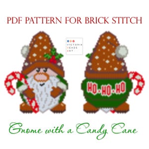 Christmas Gnome with Candy Cane - Brick Stitch Beading Pattern - Holiday Ornament, PDF Pattern