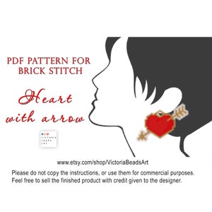 Heart with arrow brick stitch pattern, Valentine Day beaded earring/pendant pattern, PDF pattern