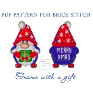 Brick stitch pattern Gnome with a gift (double-sided), Christmas beaded ornament, Christmas tree toy, PDF pattern instant download
