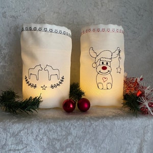 Lichtbeutel - Windlicht - Deko - Geschenk - Advent - Weihnachten - Elch - Dala Pferde- Sterne - Stoff -bestickt