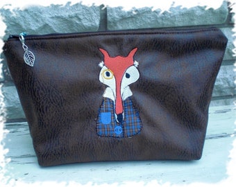 Kulturtasche für Herren, bestickt mit Mr. Fox und Monokel