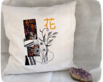 Pillow sleeve made of old handwoven linen, with the machine, pretty embroidered