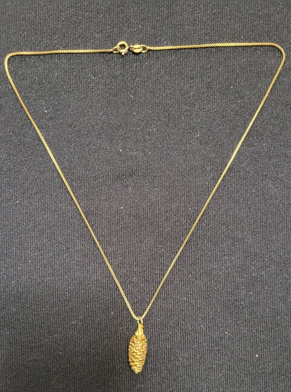Vintage Gold tone Pine Cone necklace - image 2