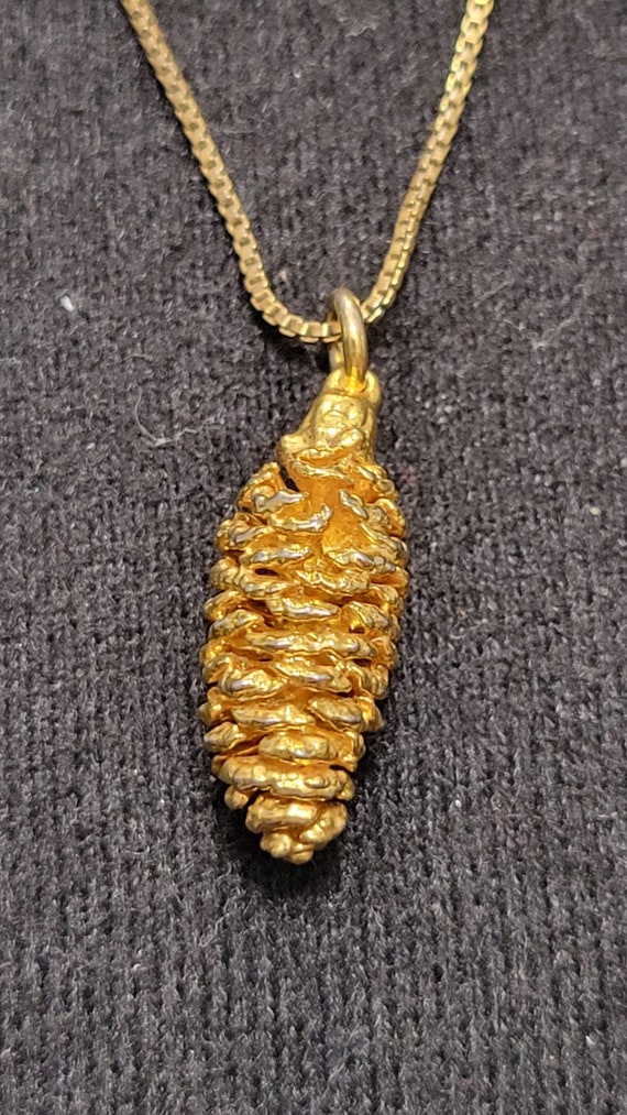 Vintage Gold tone Pine Cone necklace - image 1