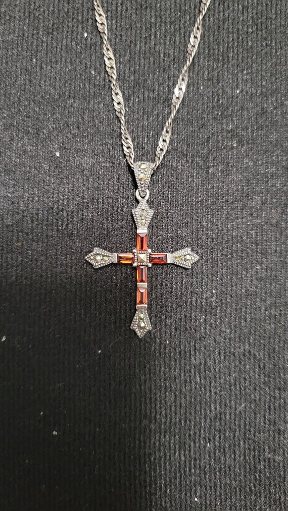 Vintage Sterling Silver and Garnet Cross necklace