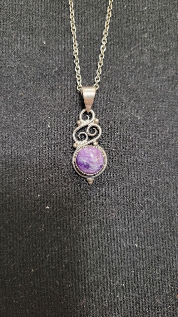 Vintage purple charoite and silver necklace