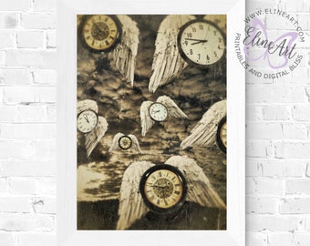 Time Flies - Steampunk  digital art printable wall decor poster instant download JPG